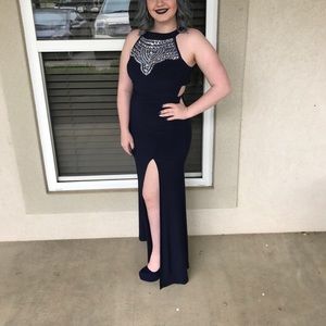 Gorgeous long dress navy blue worn once .